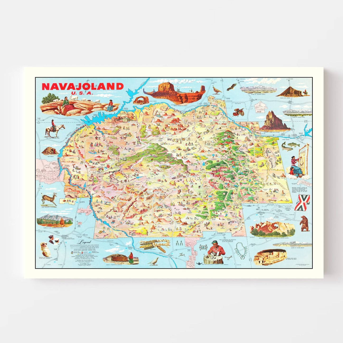 Vintage Map of Navajo Nation Lands, Arizona, 1960