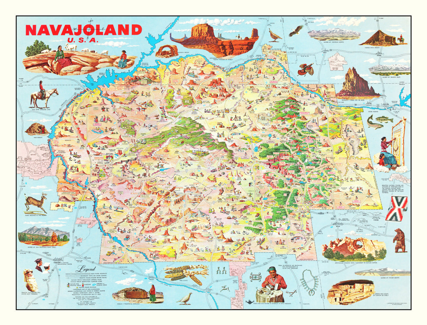 Vintage Map of Navajo Nation Lands, Arizona, 1960