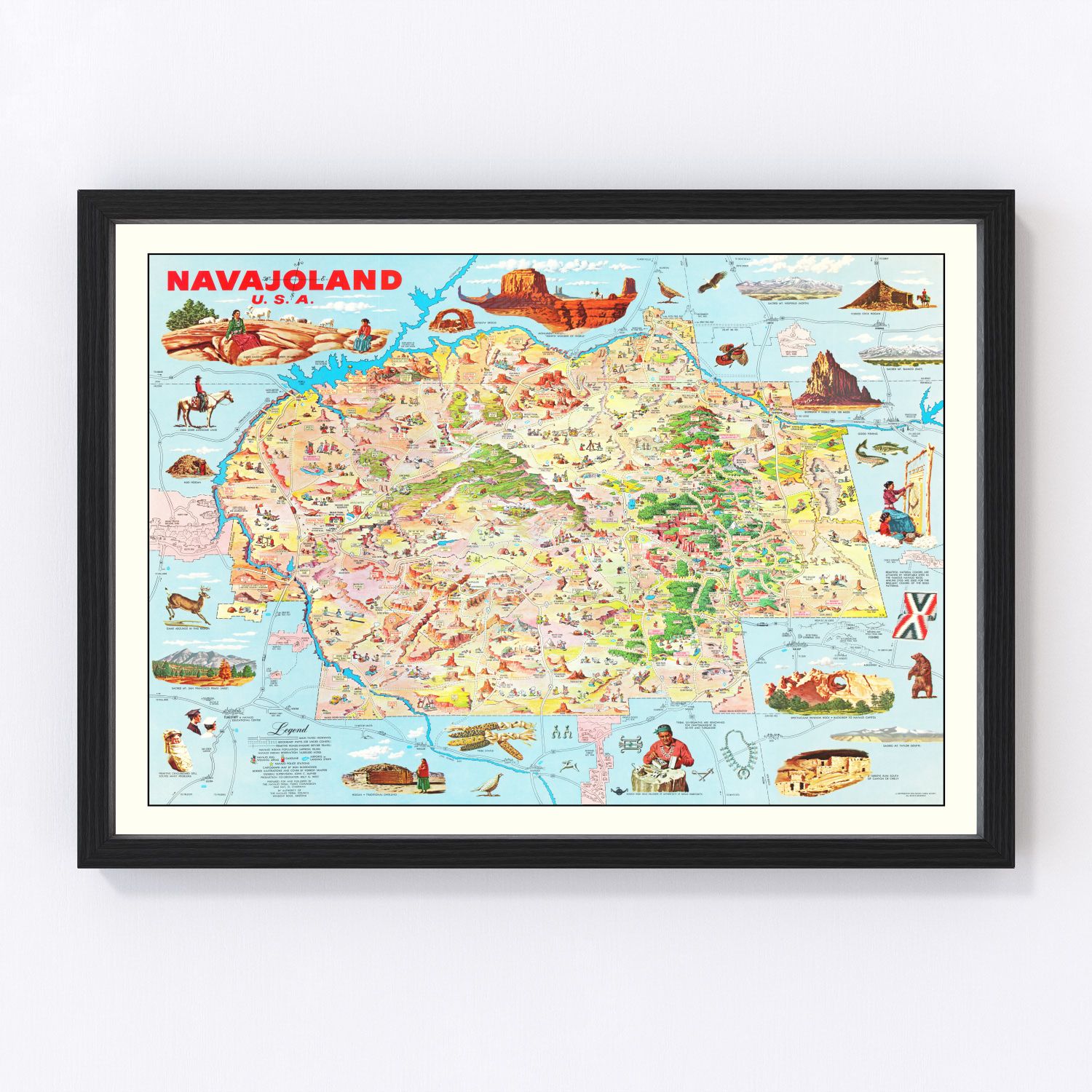 Vintage map of Navajo Nation lands, Arizona, 1960