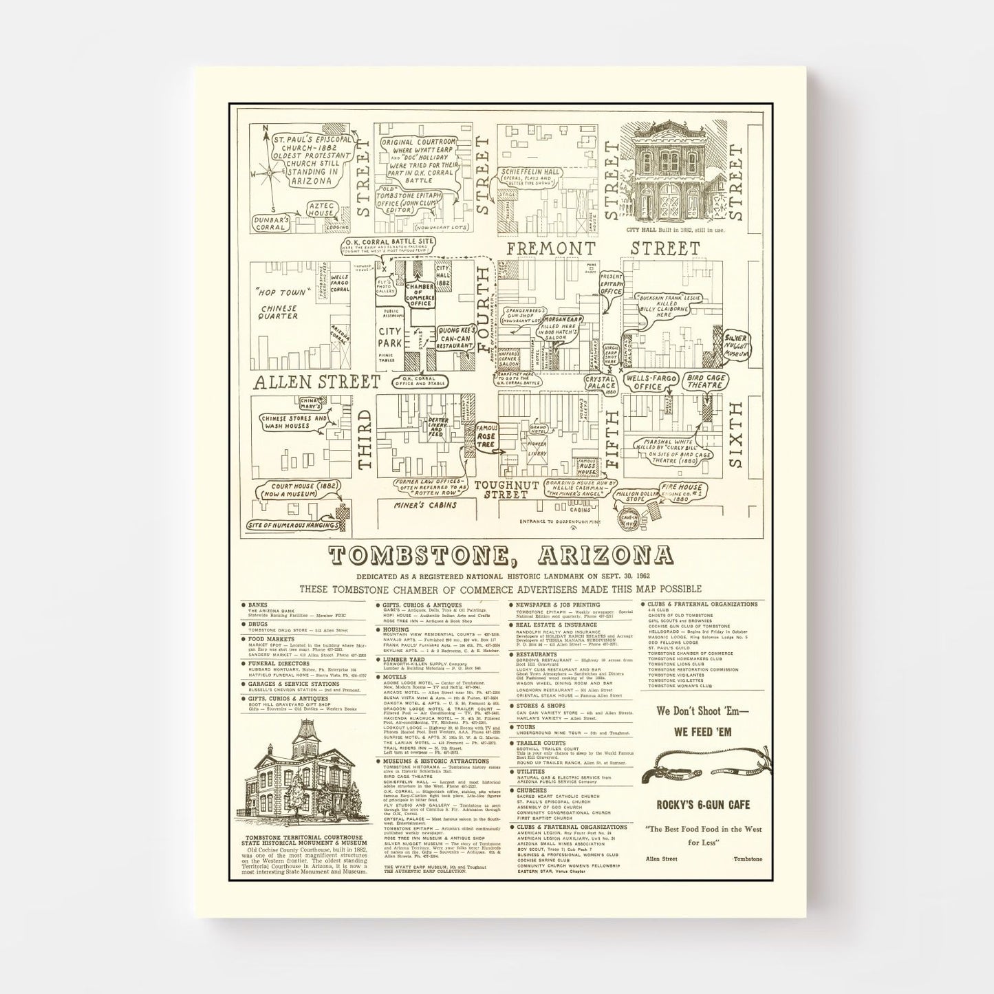 Vintage Map of Tombstone, Arizona, 1962
