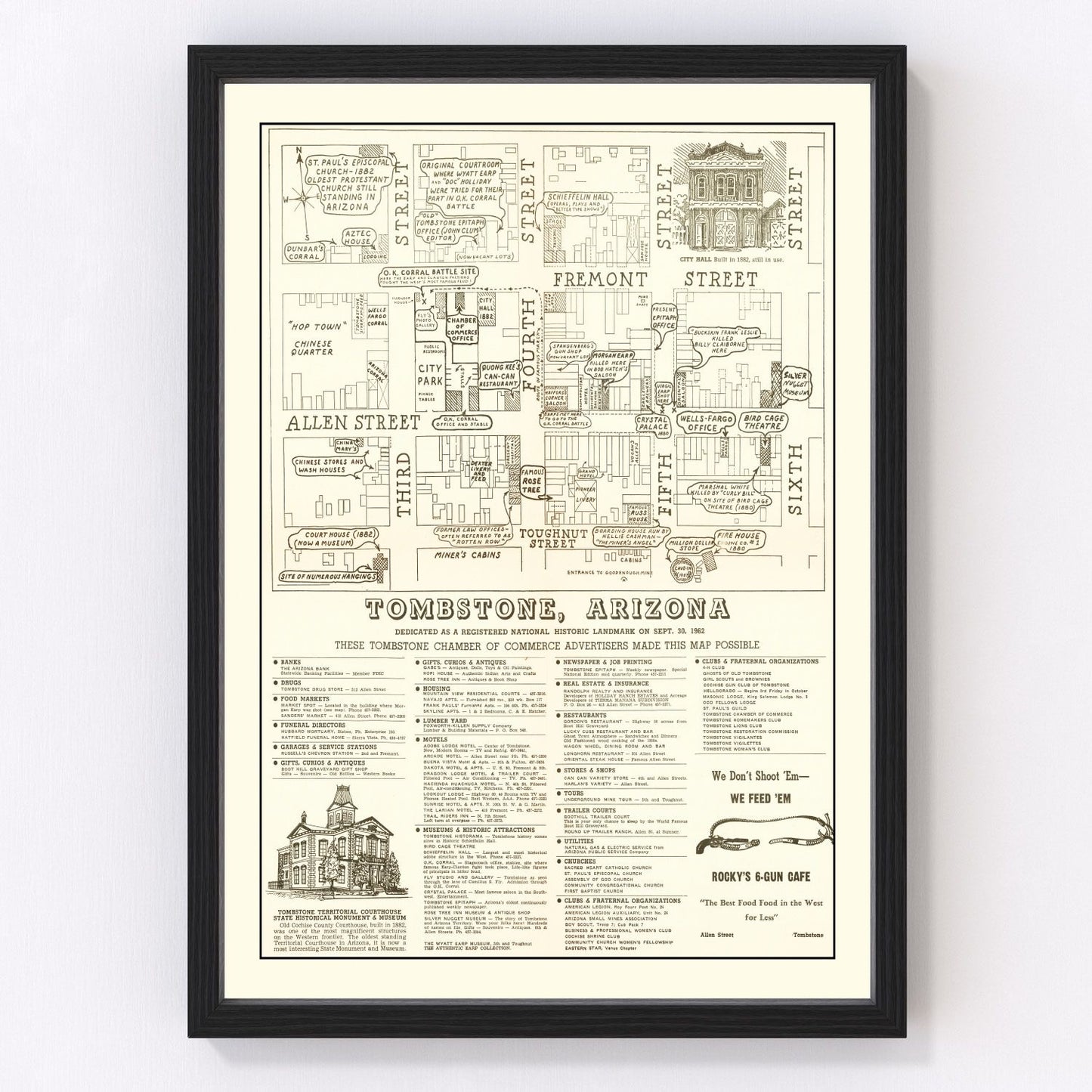 Vintage map of Tombstone, Arizona, 1962
