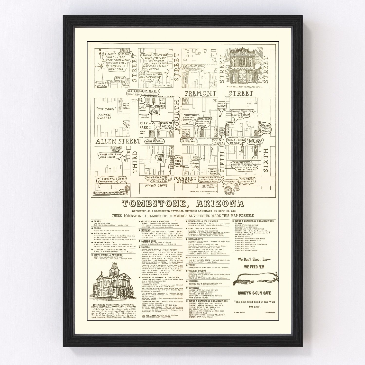 Vintage map of Tombstone, Arizona, 1962