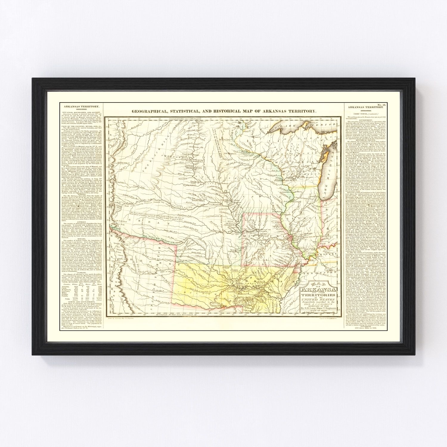 vintage map of Arkansas Territory, 1822, pre-statehood