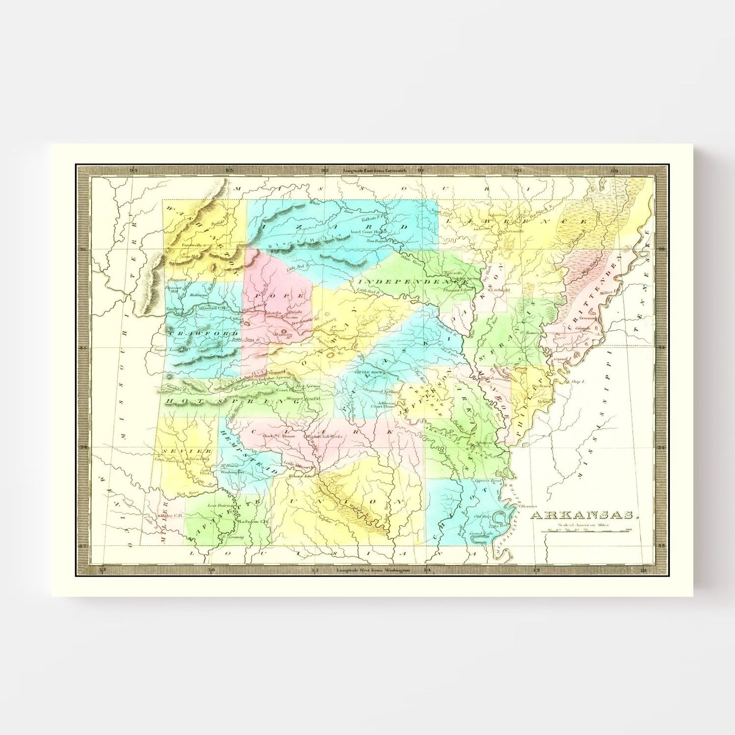 Vintage Map of Arkansas, 1836 (Tanner Edition)