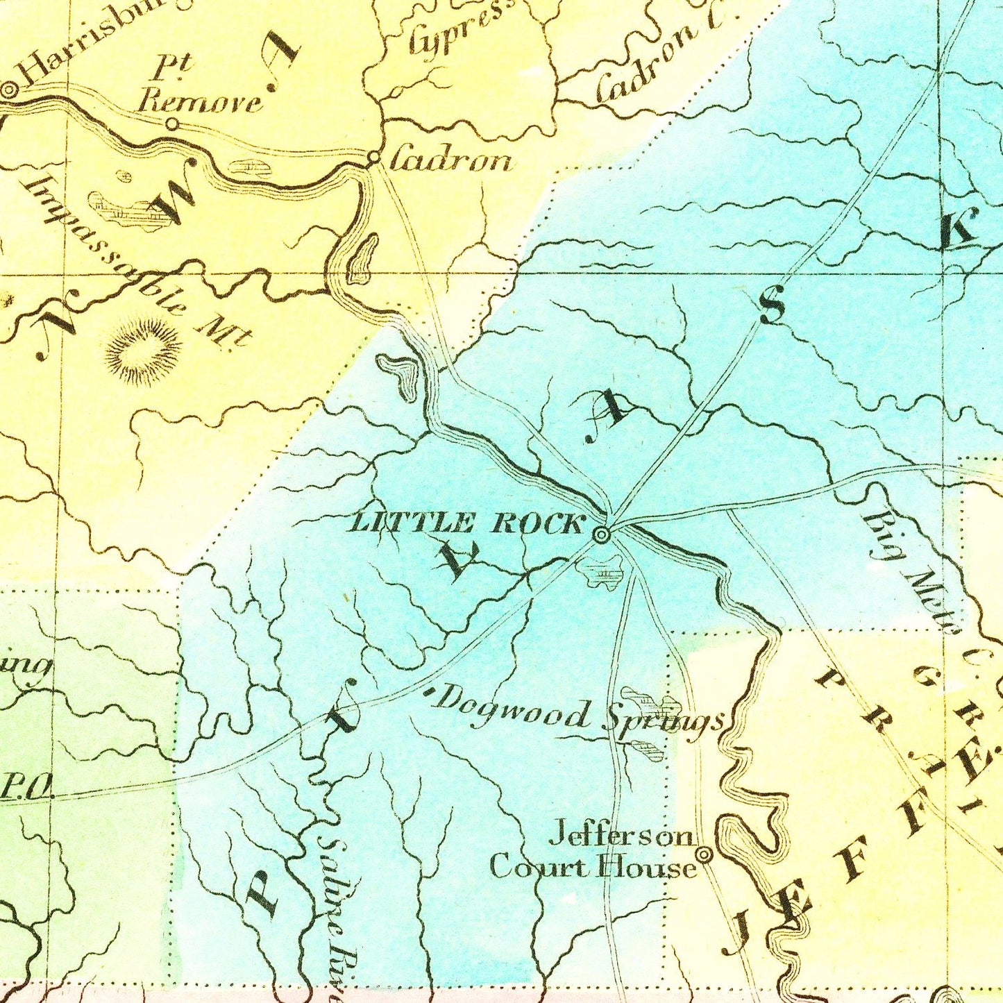 Vintage Map of Arkansas, 1836 (Tanner Edition)