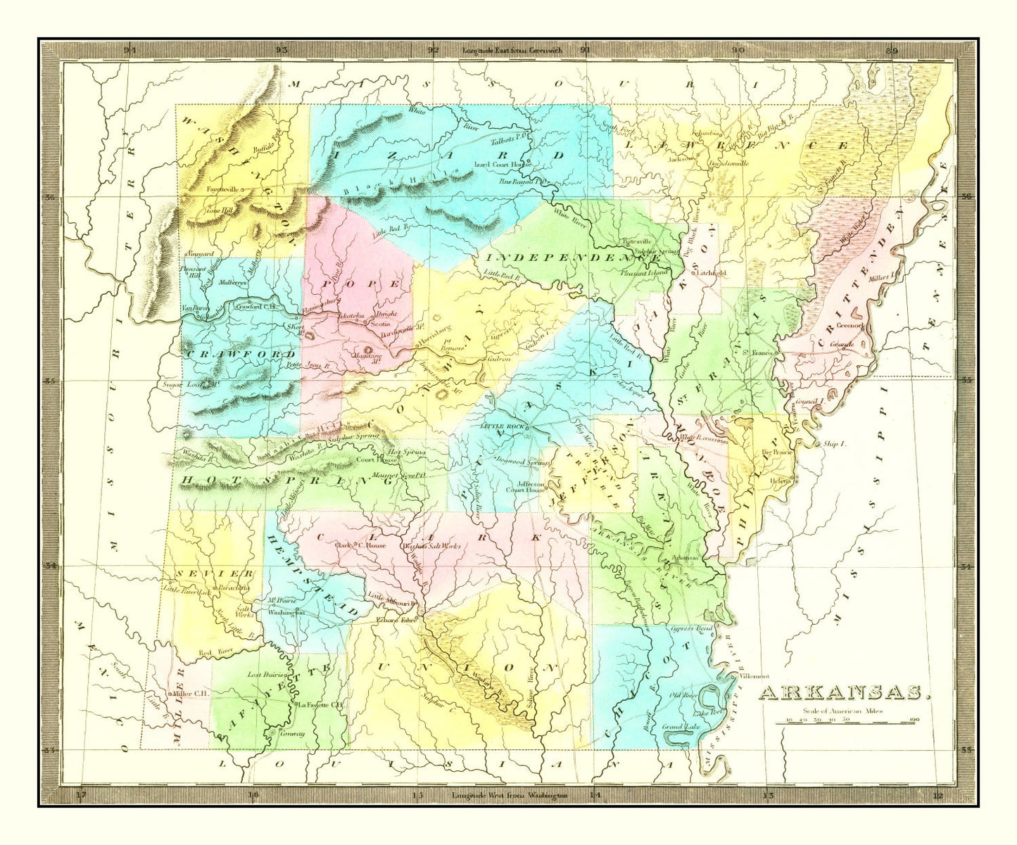 Vintage Map of Arkansas, 1836 (Tanner Edition)