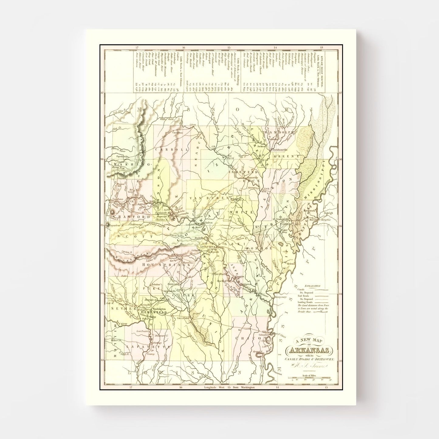 Vintage Map of Arkansas, 1836 (Mitchell Edition)