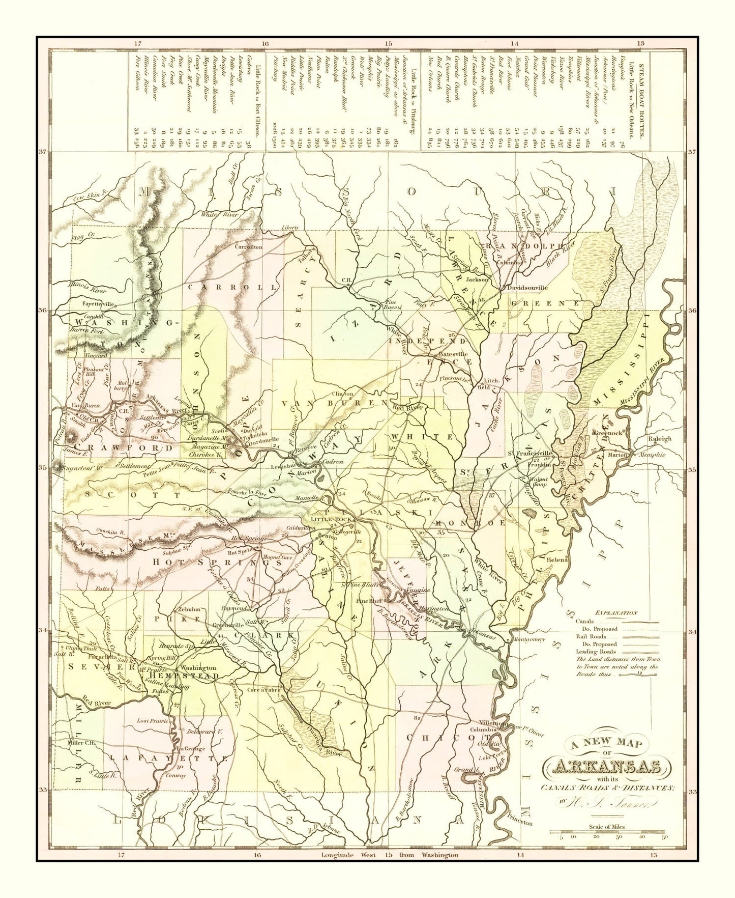 Vintage Map of Arkansas, 1836 (Mitchell Edition)