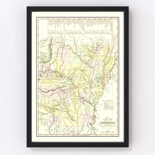 vintage map of Arkansas, 1836, Mitchell edition, early statehood