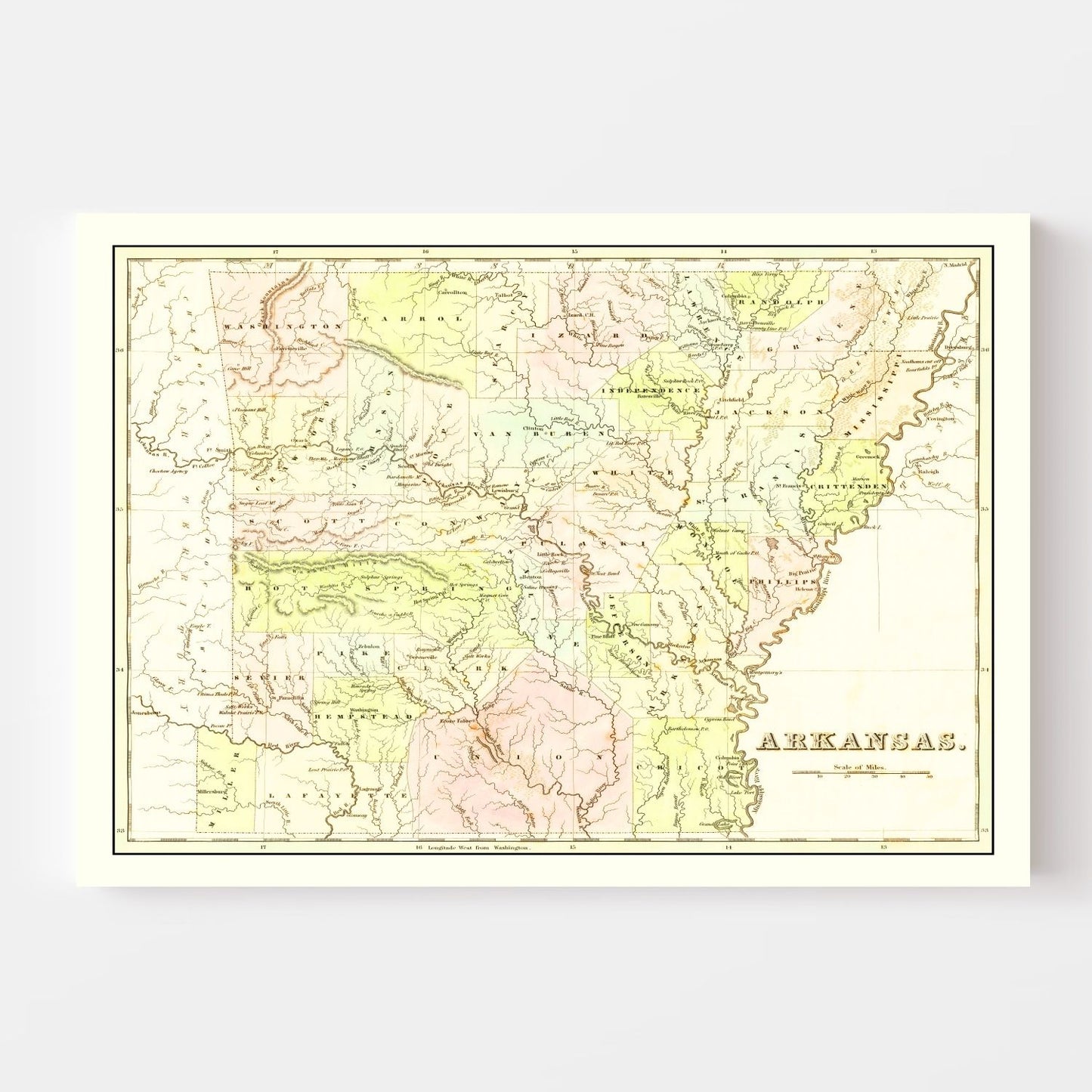 Vintage Map of Arkansas, 1838