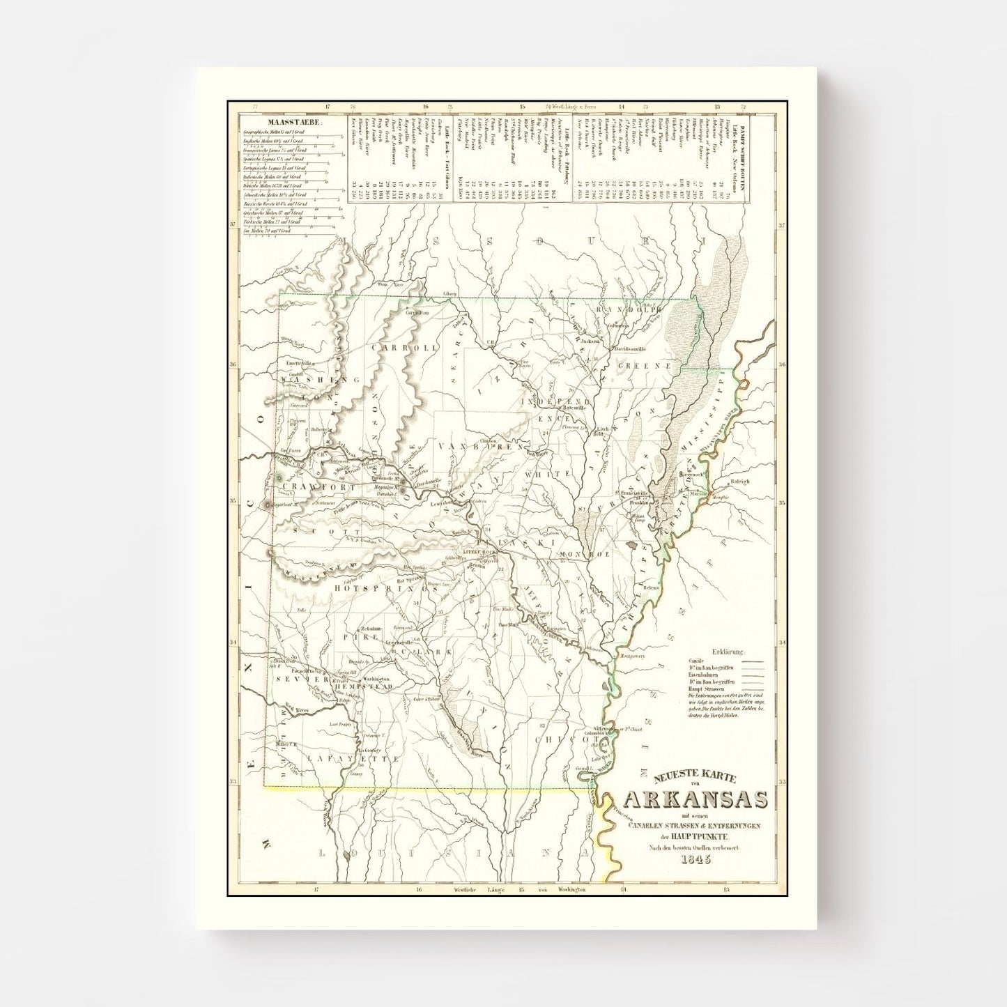Vintage Map of Arkansas, 1845