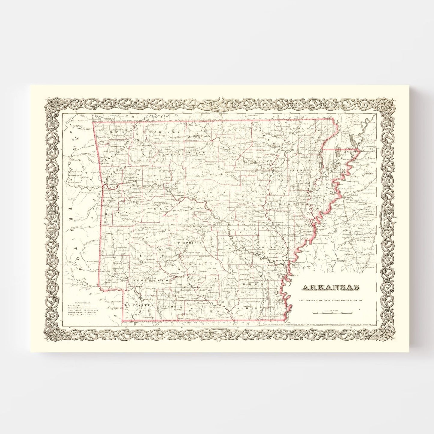 Vintage Map of Arkansas, 1855