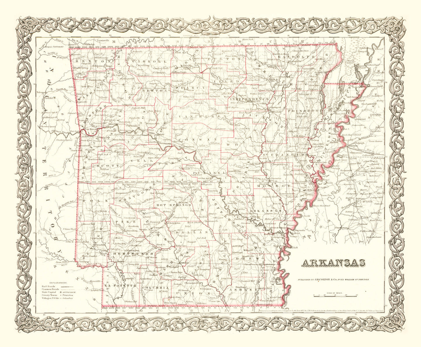 Vintage Map of Arkansas, 1855