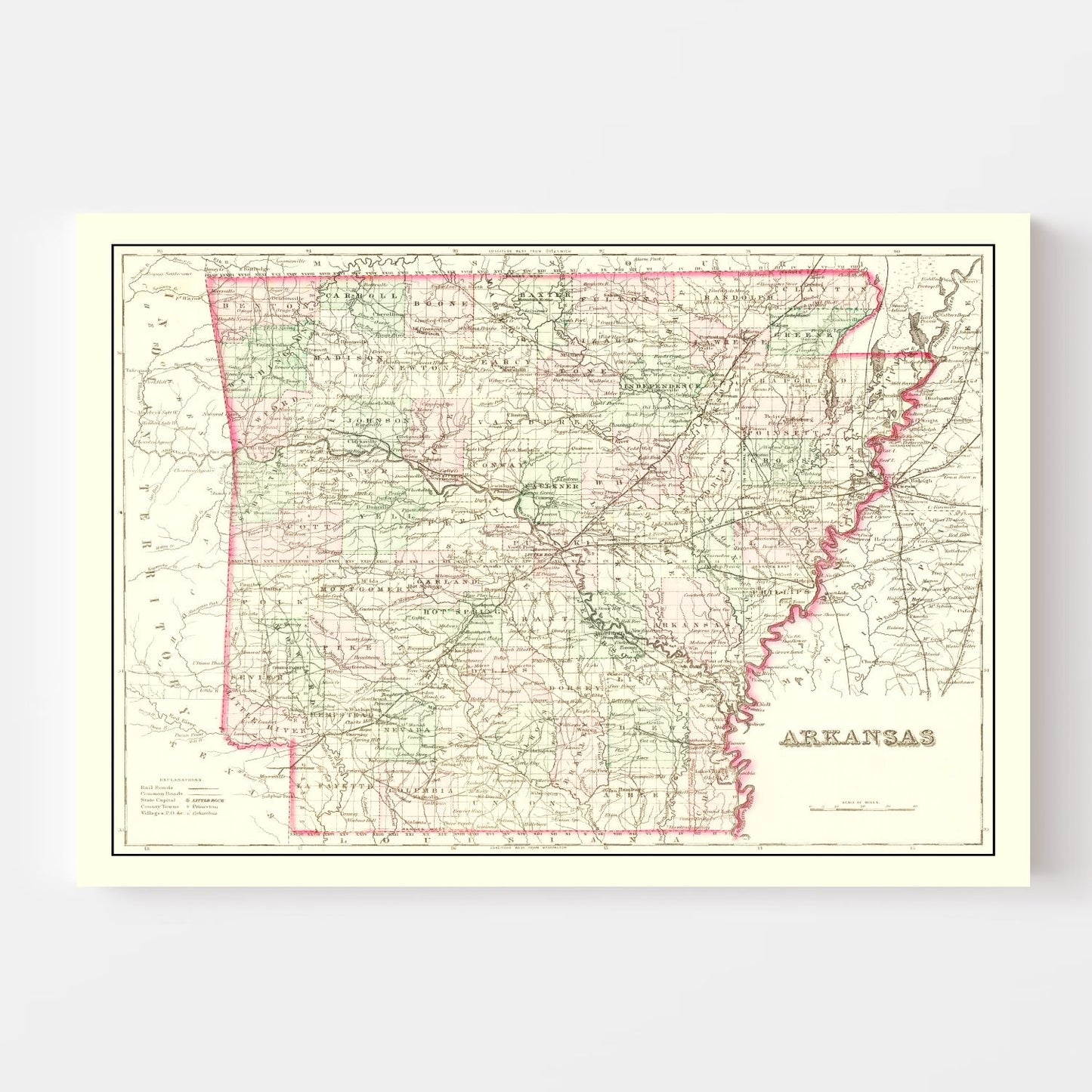 Vintage Map of Arkansas, 1876