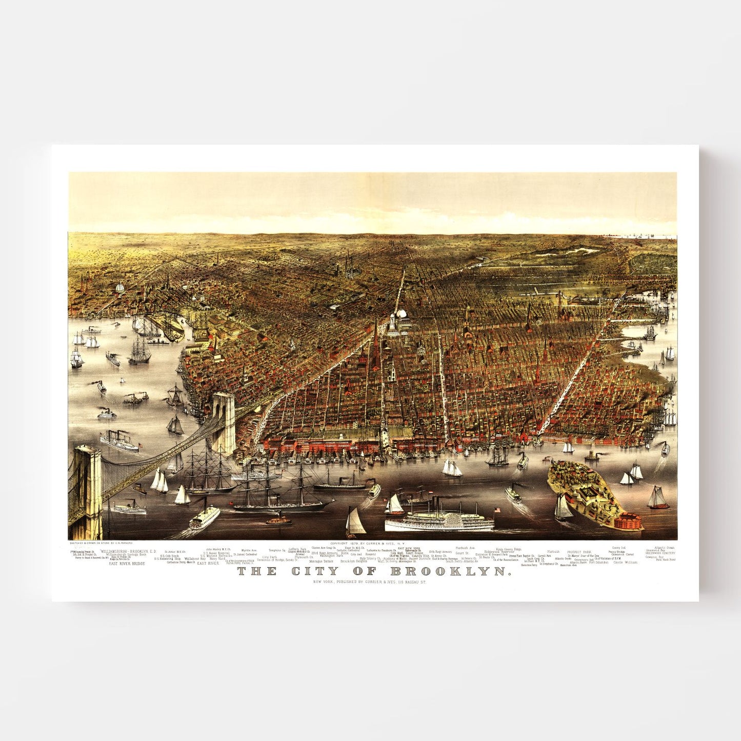 Vintage Map of Brooklyn, New York, 1879