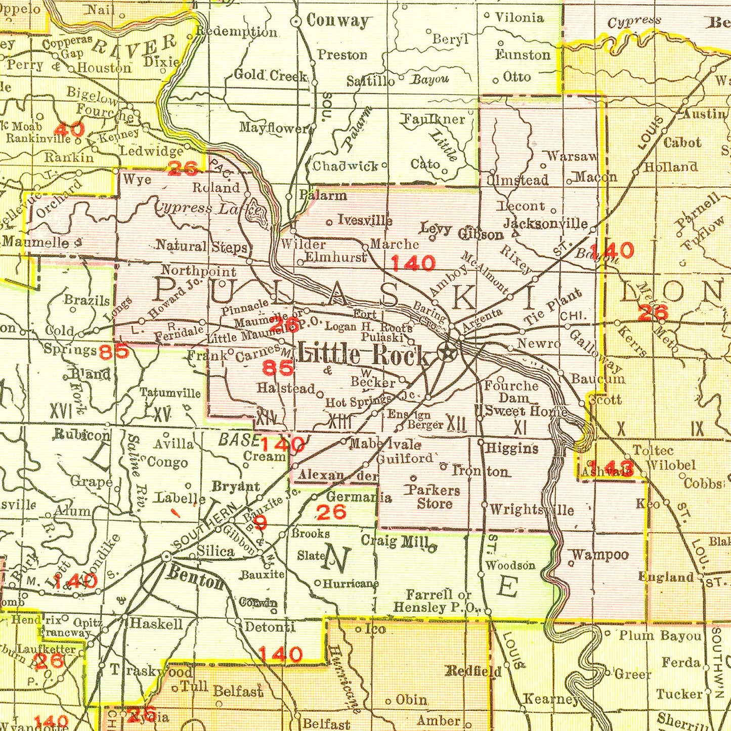 Vintage Map of Arkansas, 1917