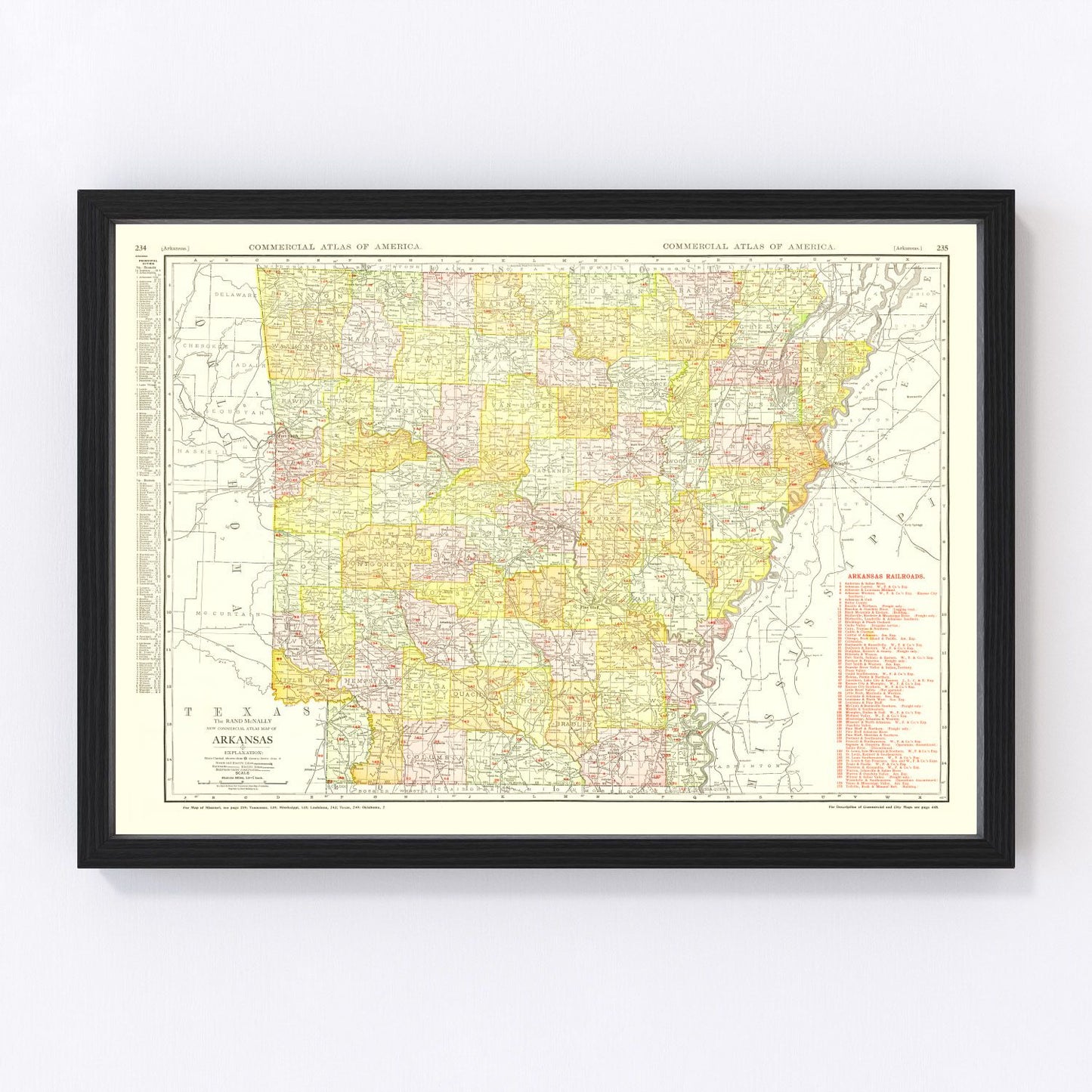 vintage map of Arkansas, 1917, WWI era