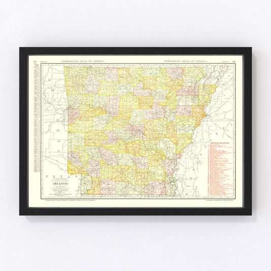 vintage map of Arkansas, 1917, WWI era