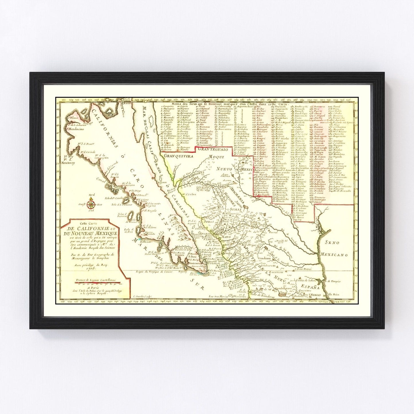 Vintage map of California, 1705, island of California cartography restored print