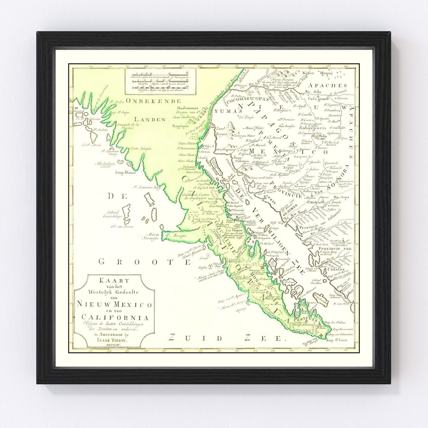 Vintage map of California, 1765, historical cartography restored print