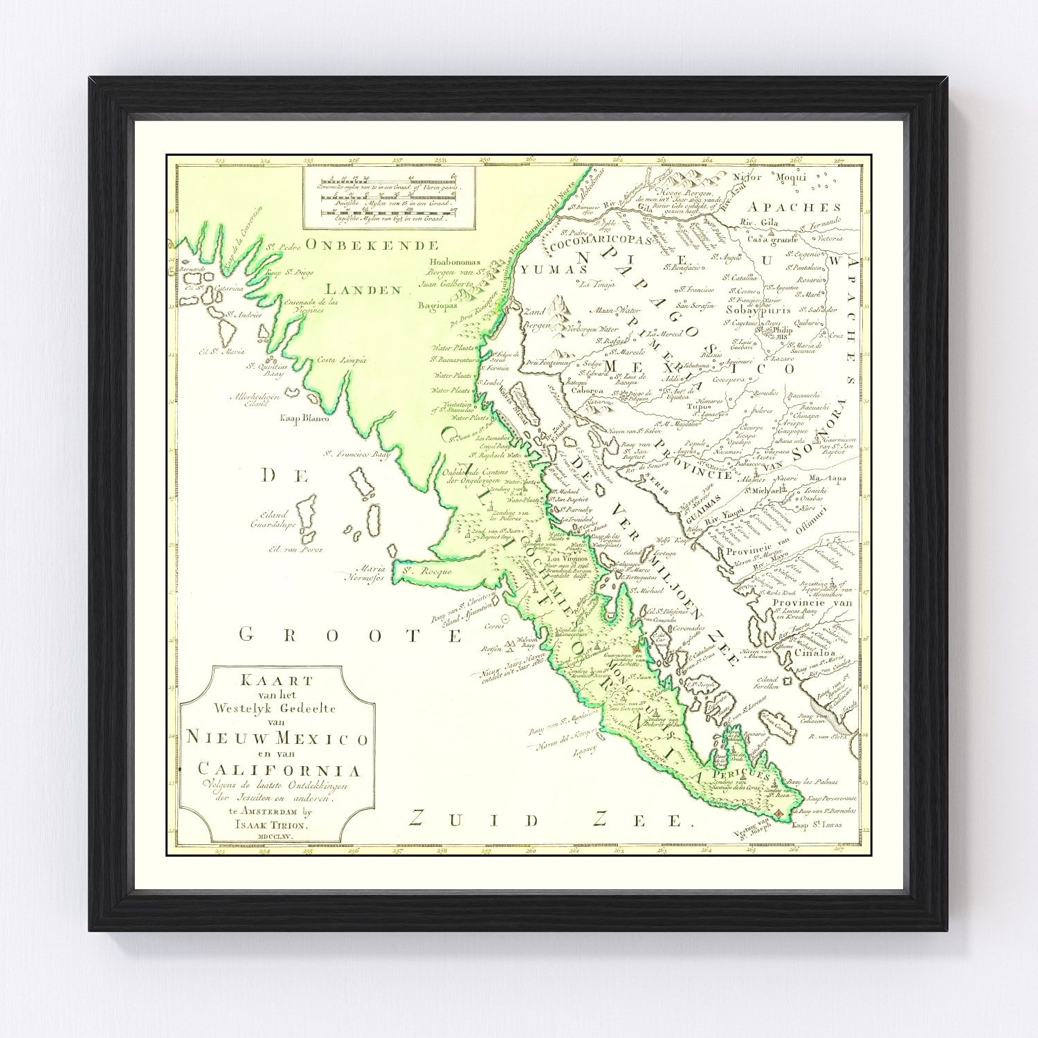 Vintage map of California, 1765, historical cartography restored print