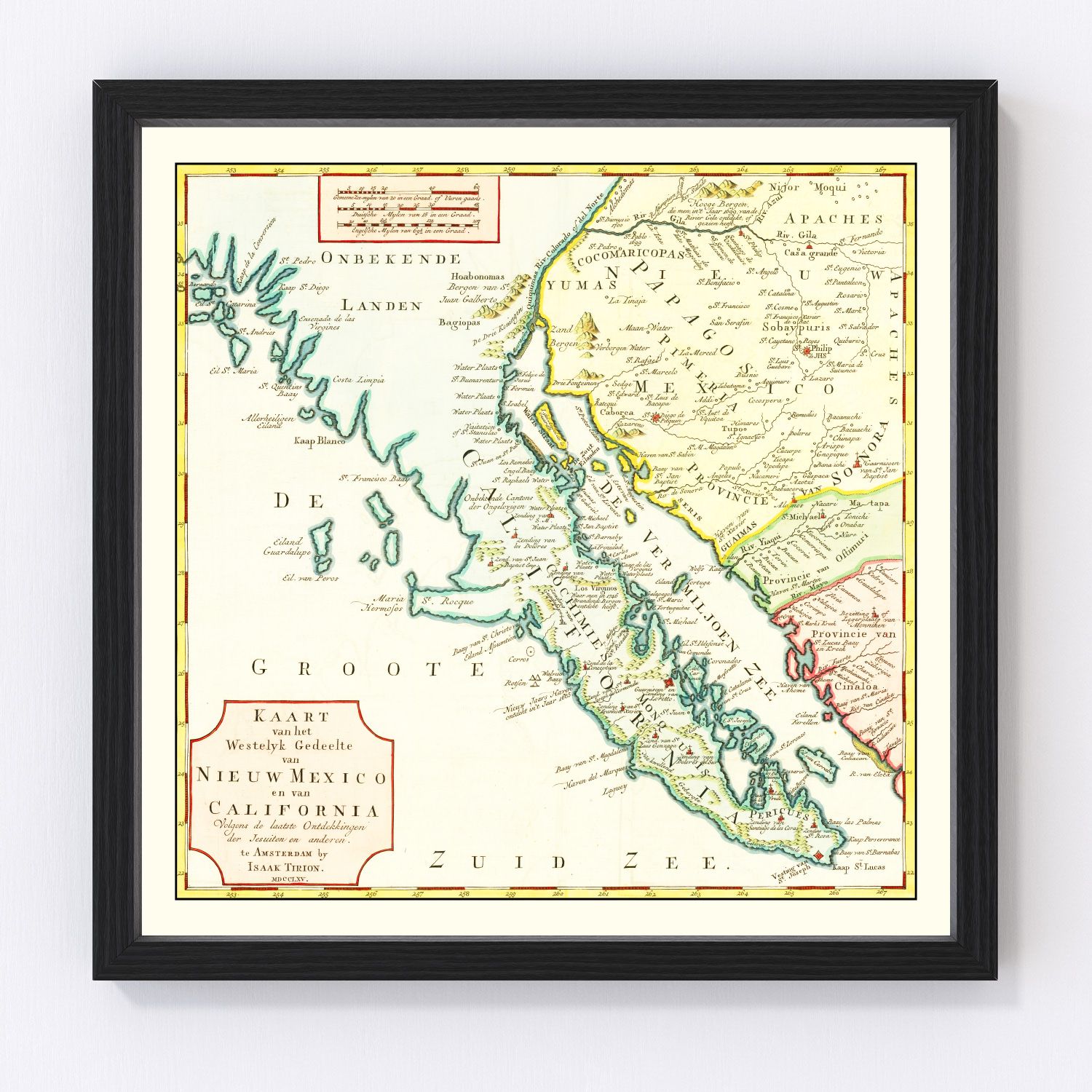 Vintage map of California, 1765, 18th-century cartography restored print