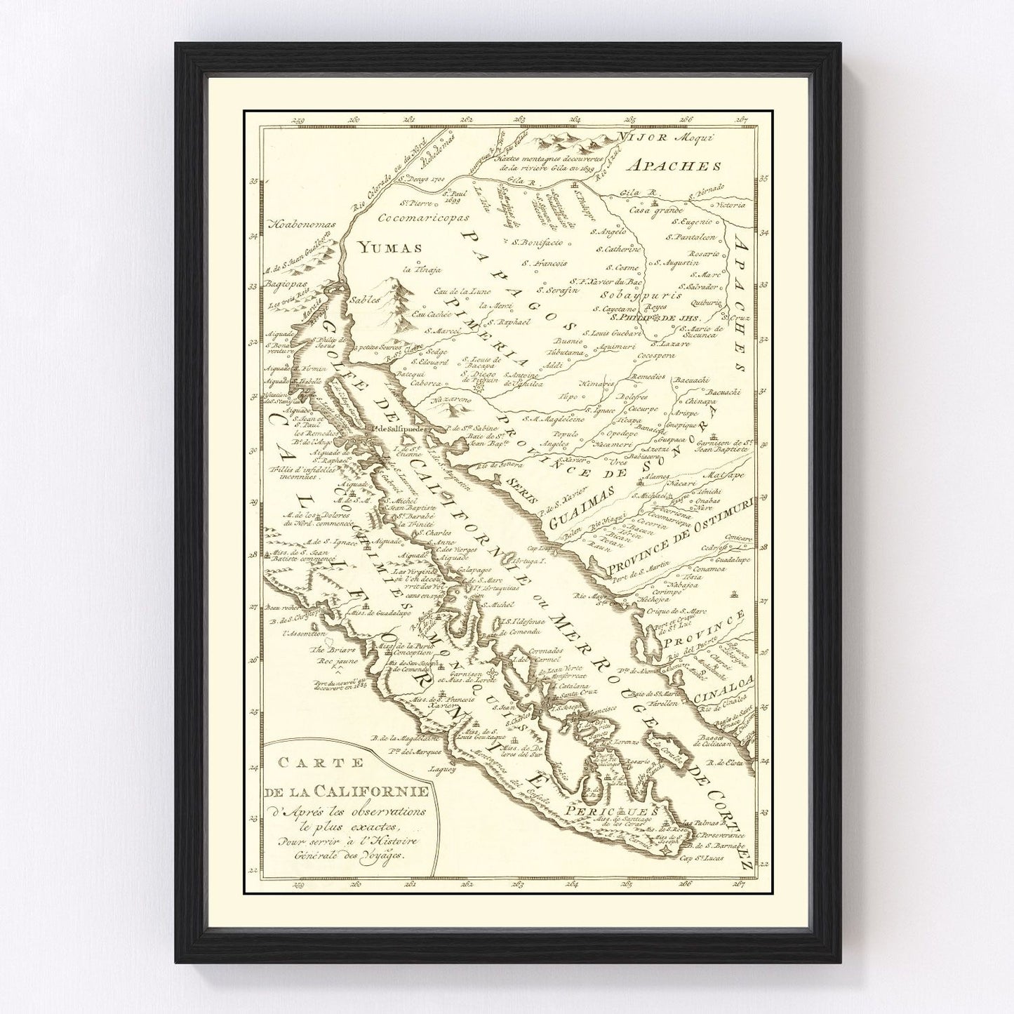 Vintage map of California, 1777, revolutionary era cartography restored print