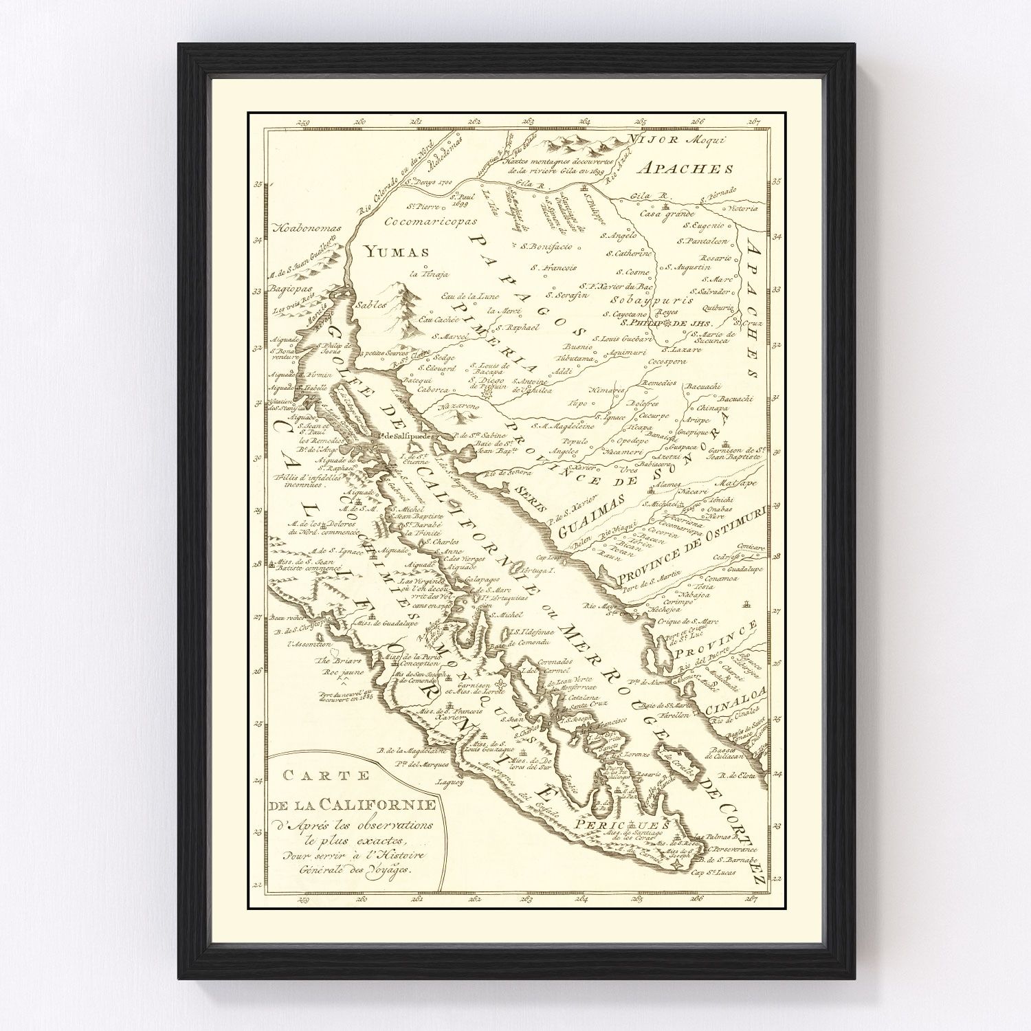 Vintage map of California, 1777, revolutionary era cartography restored print