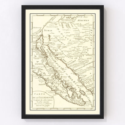 Vintage map of California, 1777, revolutionary era cartography restored print