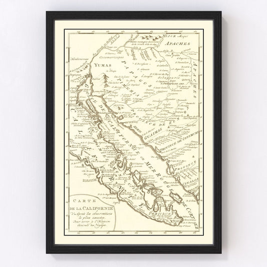 Vintage map of California, 1777, revolutionary era cartography restored print