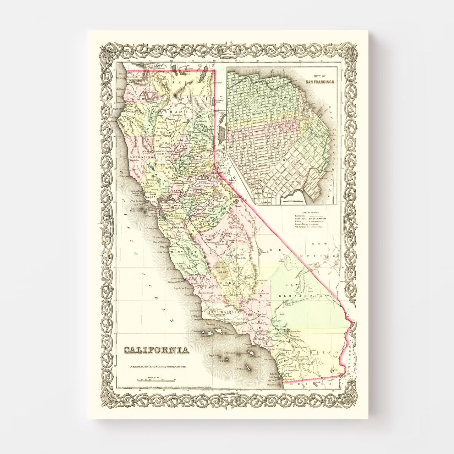 Vintage Map of California, 1855