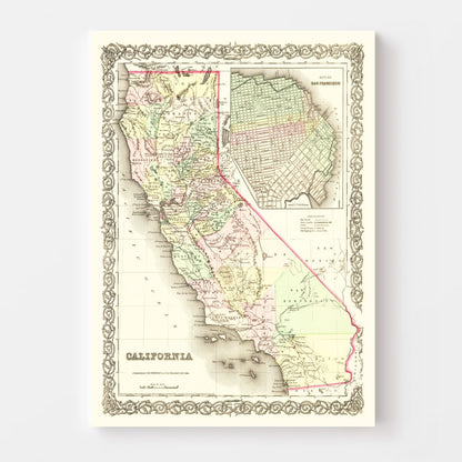 Vintage Map of California, 1855