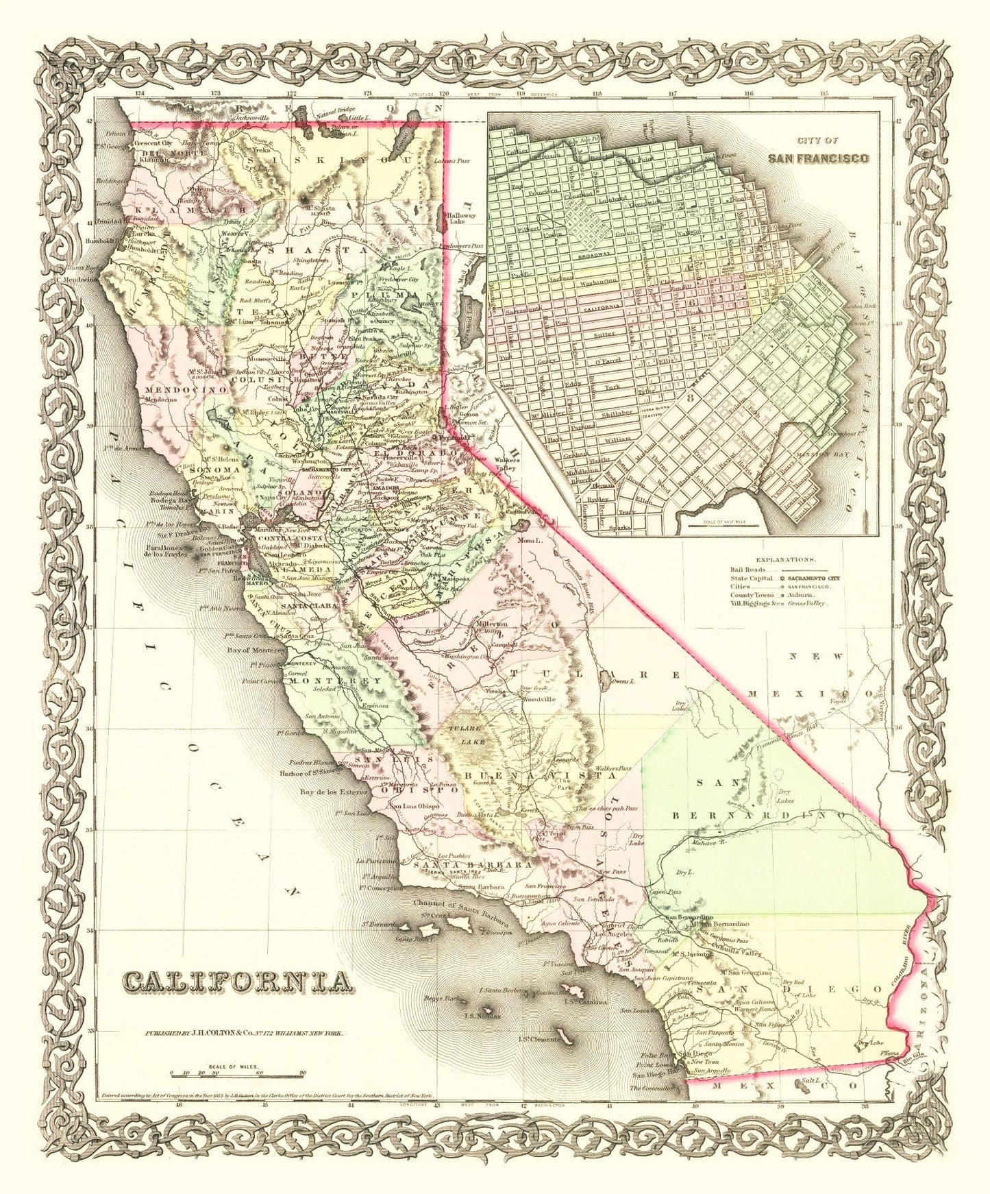 Vintage Map of California, 1855