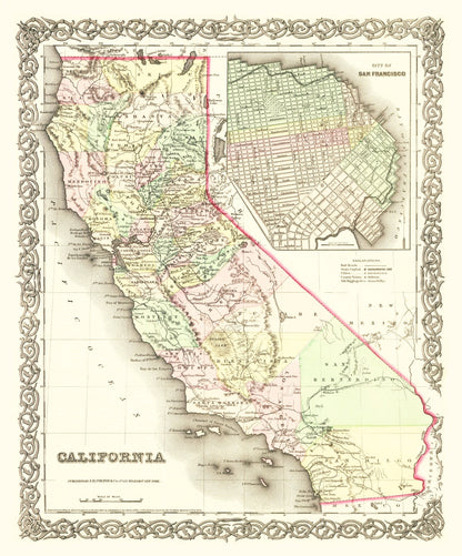 Vintage Map of California, 1855