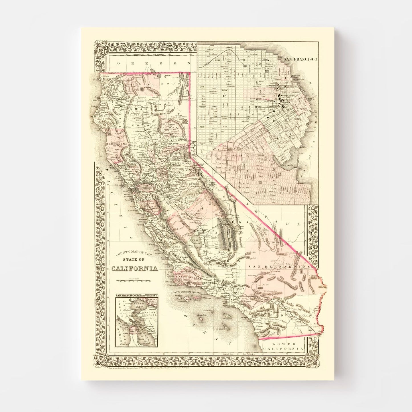 Vintage Map of California, 1880