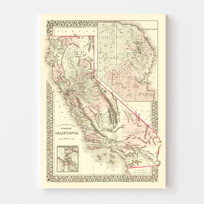 Vintage Map of California, 1880