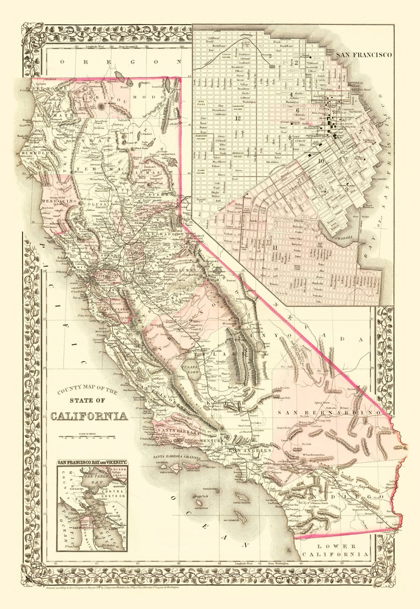 Vintage Map of California, 1880