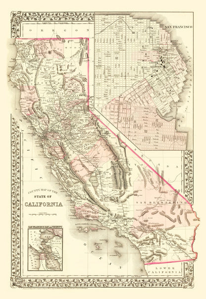 Vintage Map of California, 1880