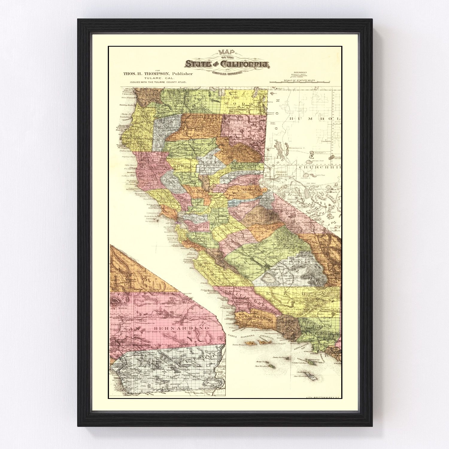 Vintage map of California, 1891, land boom era restored print