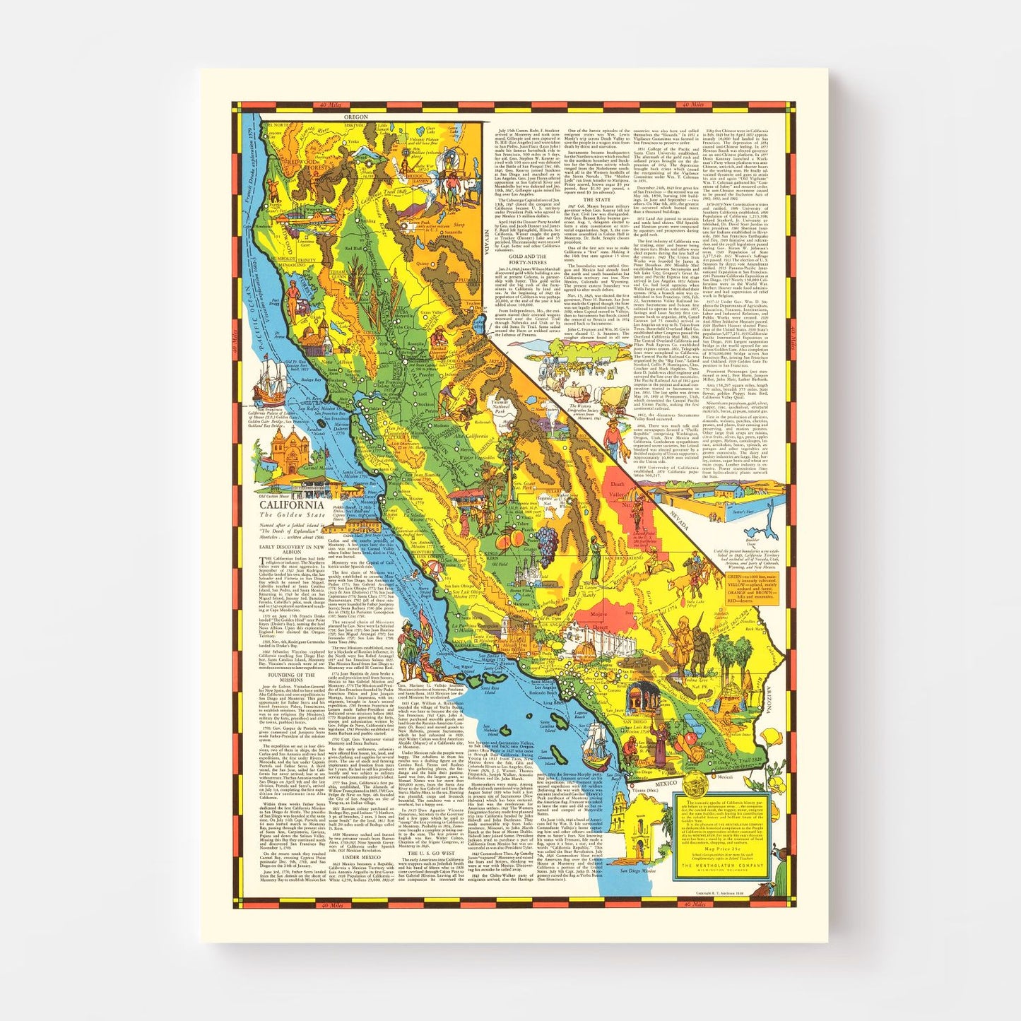 Vintage Pictorial Map of California, 1938