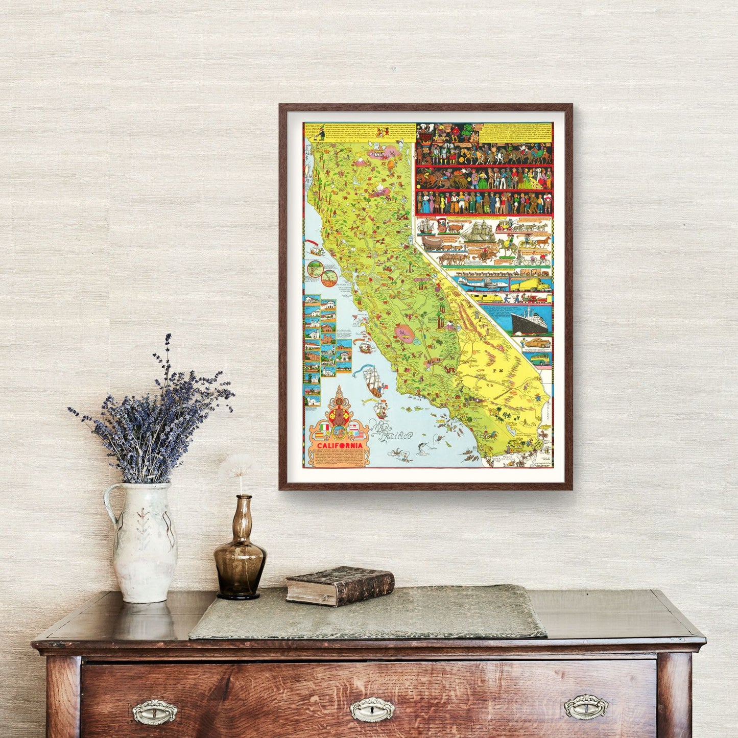 Vintage Pictorial Map of California, 1945