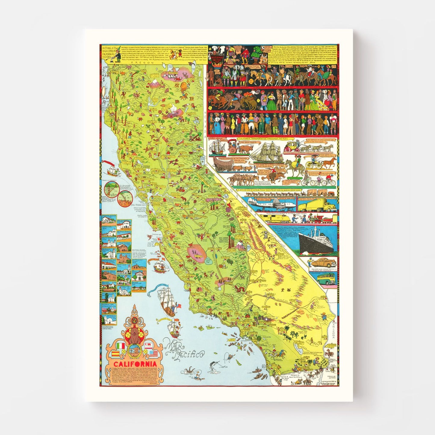 Vintage Pictorial Map of California, 1945