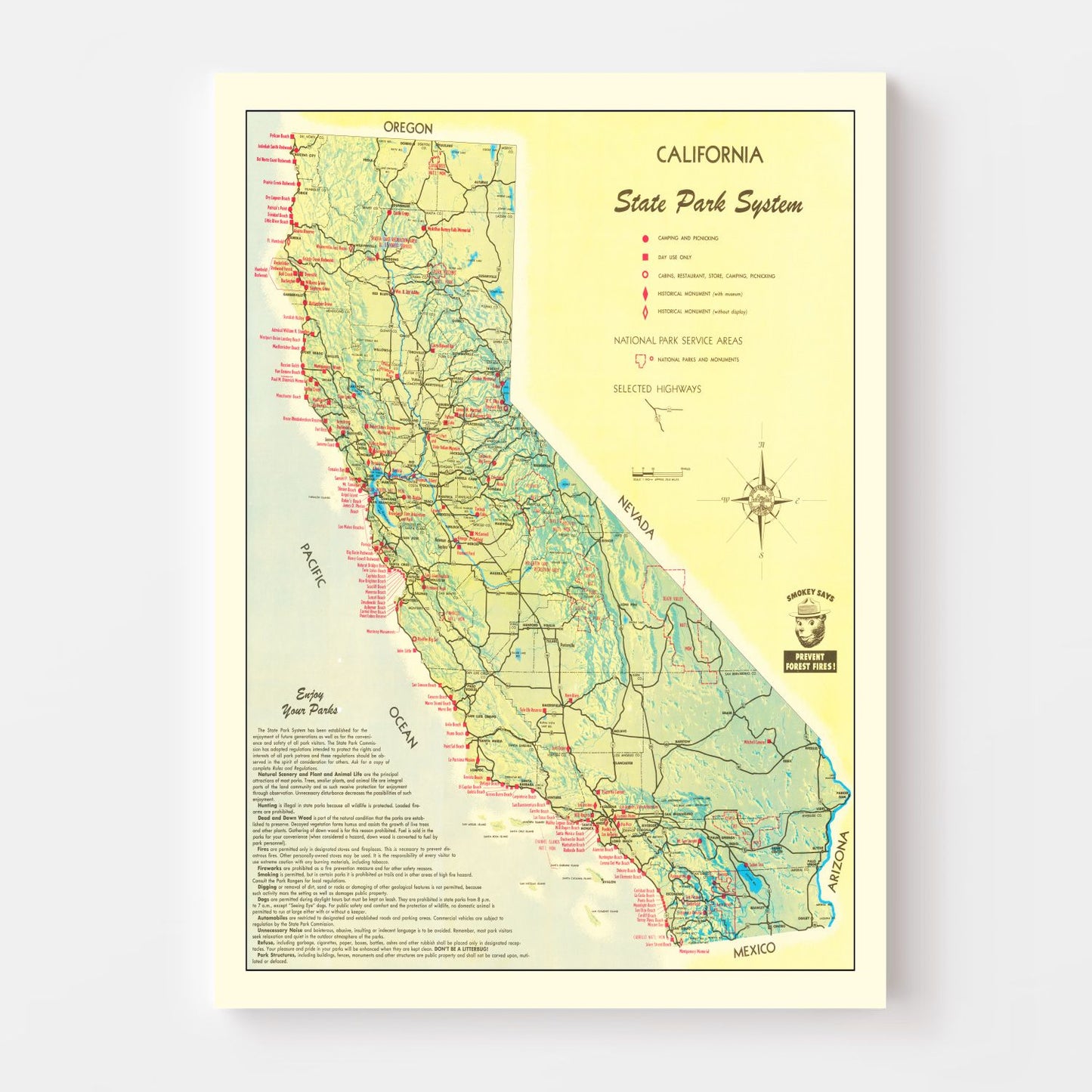Vintage California State Park Map, 1956