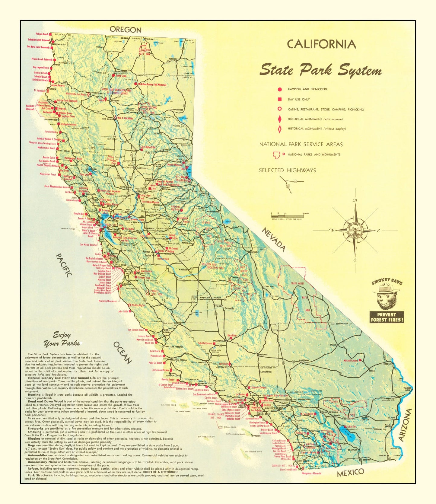 Vintage California State Park Map, 1956
