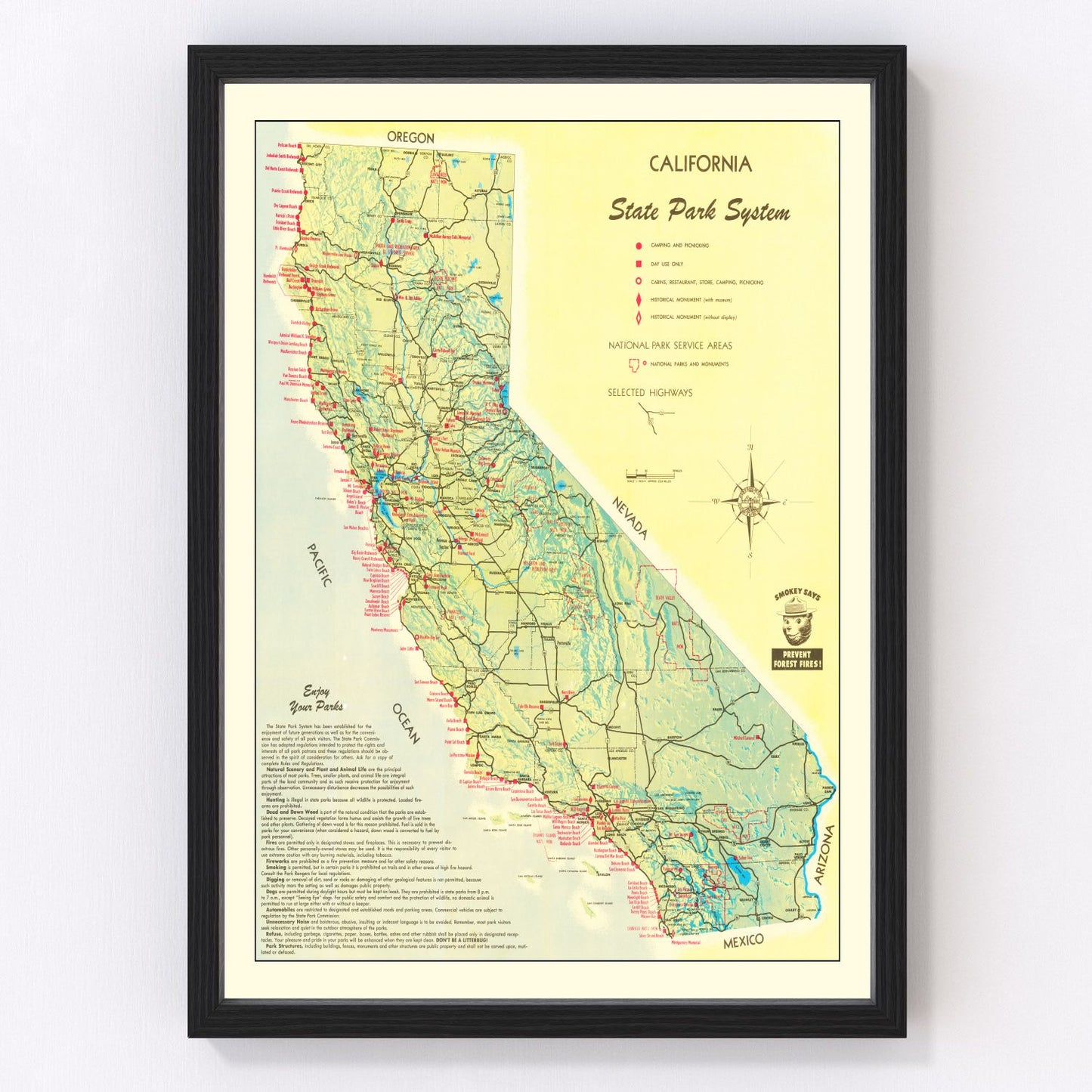 Vintage California State Park map, 1956 - postwar parks and campgrounds print
