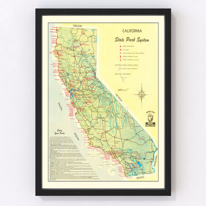 Vintage California State Park map, 1956 - postwar parks and campgrounds print