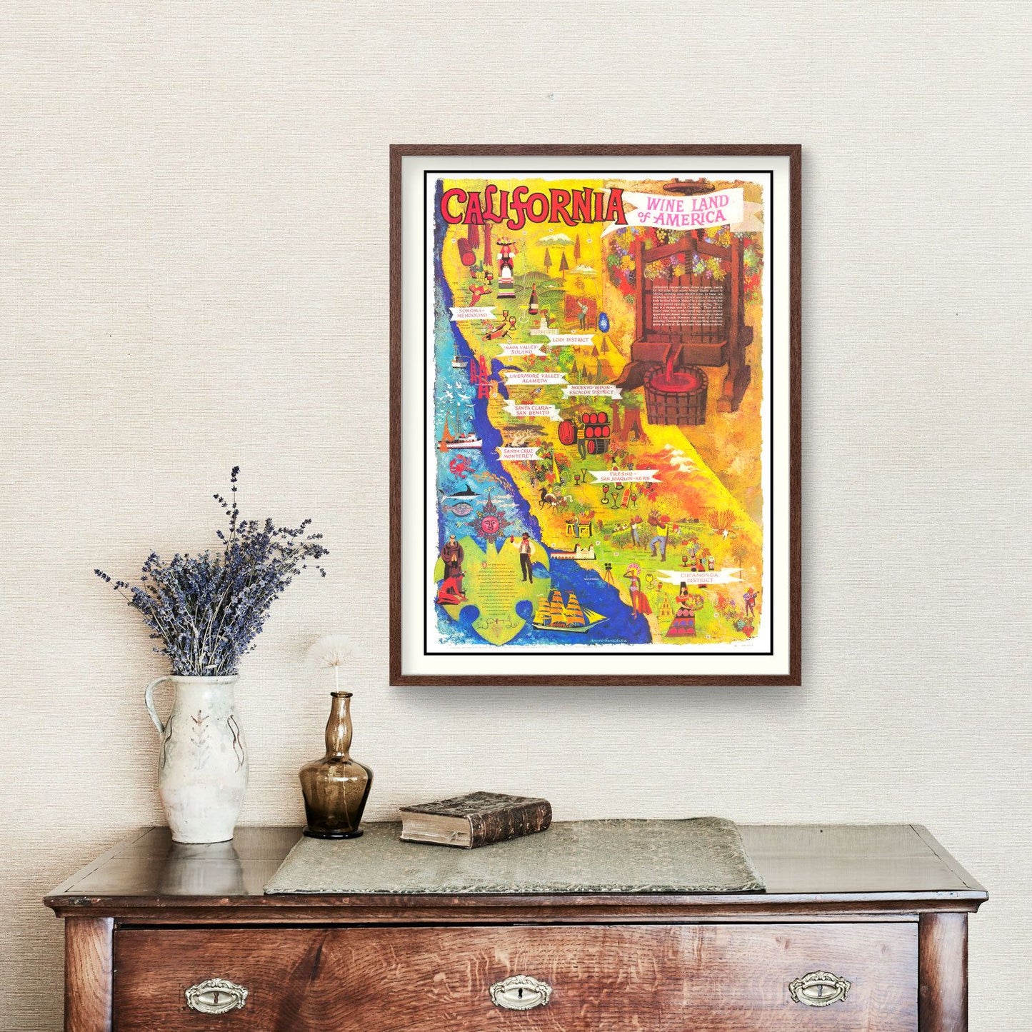 Vintage California Wine Country Map, 1960
