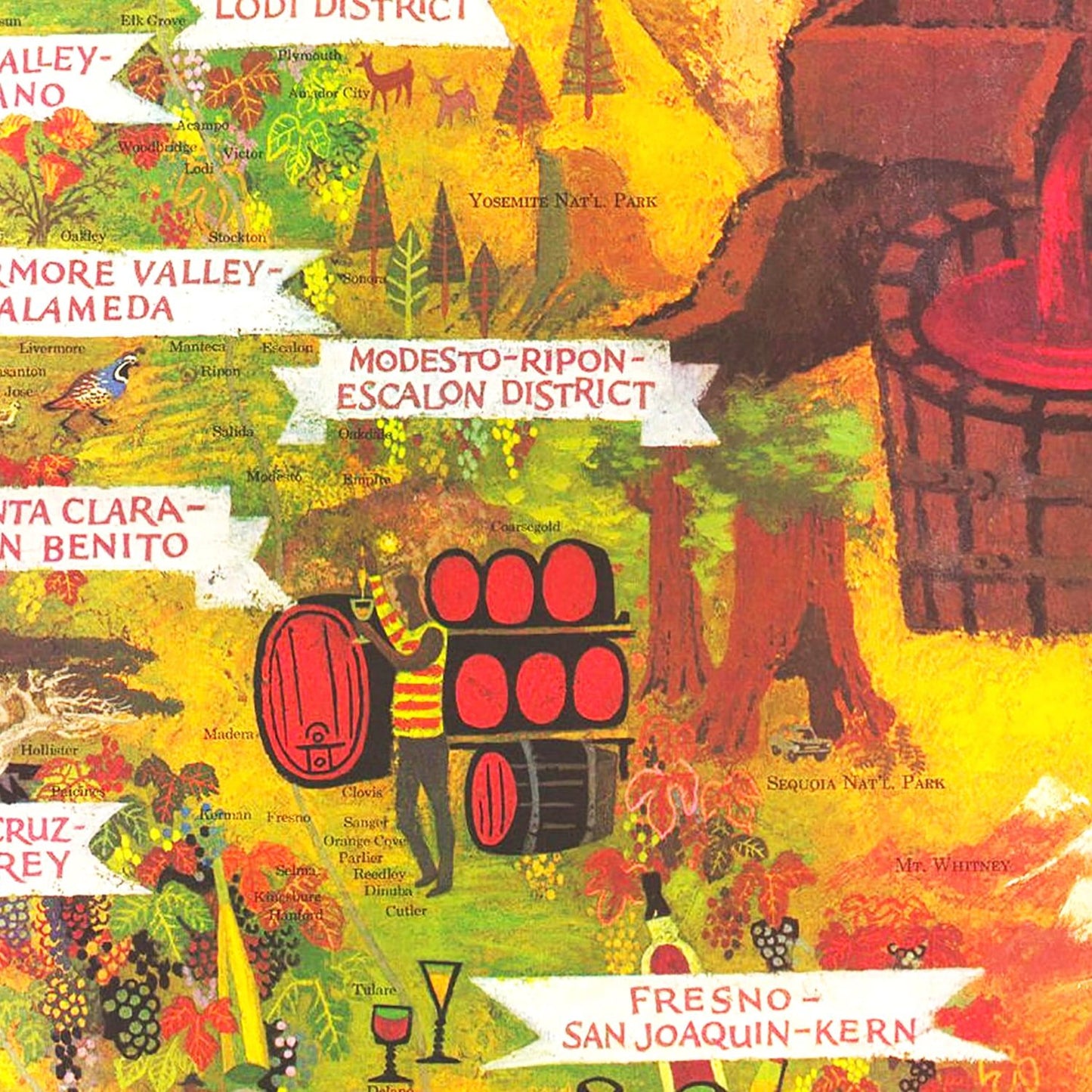 Vintage California Wine Country Map, 1960