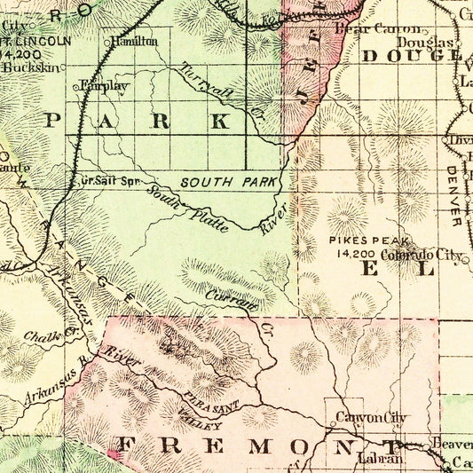 Vintage Map of Colorado, 1876