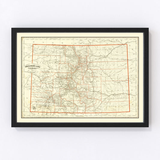 Vintage restored map of Colorado, 1884, early statehood frontier cartography